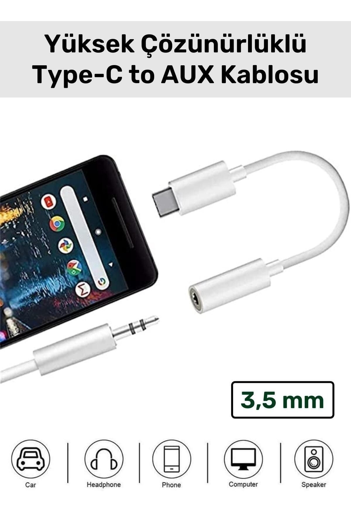 Type-c To Aux Samsung Huawei Oppo Redmi Poco Otg Reeder Uyumlu Kulaklık Dönüştürücü Ara Kablosu