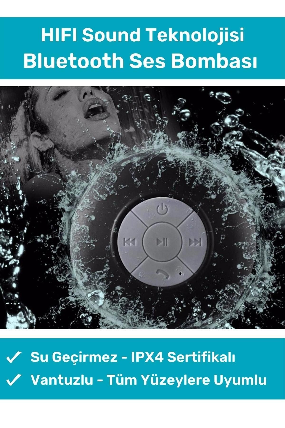 Su Geçirmez Bluetoothlu Mini Duş Hoparlörü Vantuzlu Usb Şarjlı Su Geçirmeyen Banyo Ses Bombası
