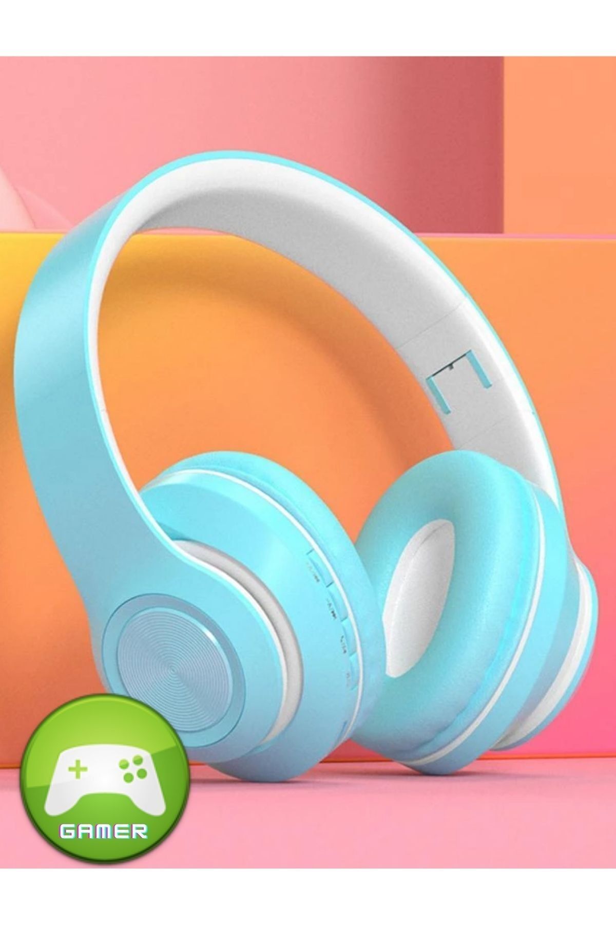 Makaron Serisi Mikrofonlu Gamer Oyuncu Kulaklığı Kablosuz Bluetooth Katlanır Gaming Kulaklık Mavi