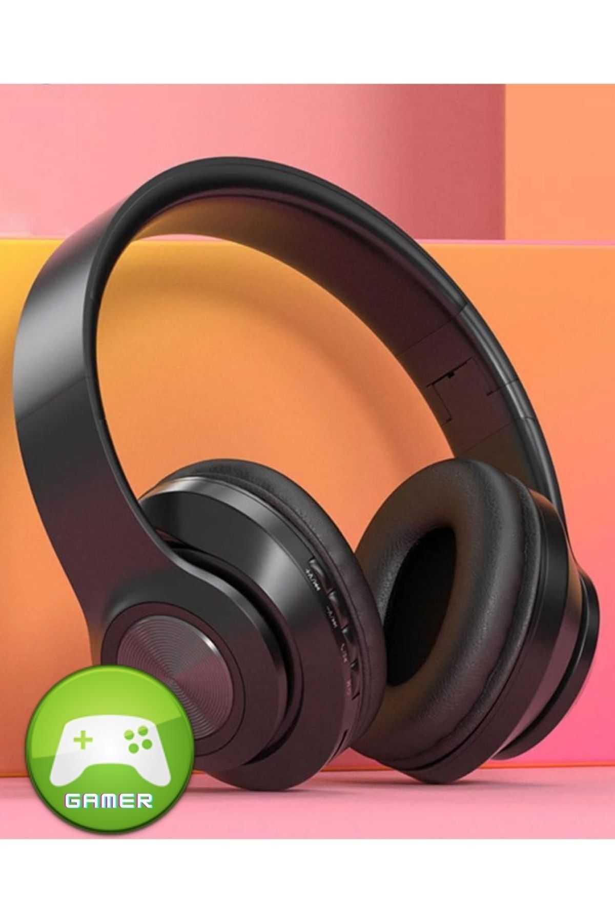 Makaron Serisi Mikrofonlu Gamer Oyuncu Kulaklığı Kablosuz Bluetooth Katlanır Gaming Kulaklık Siyah