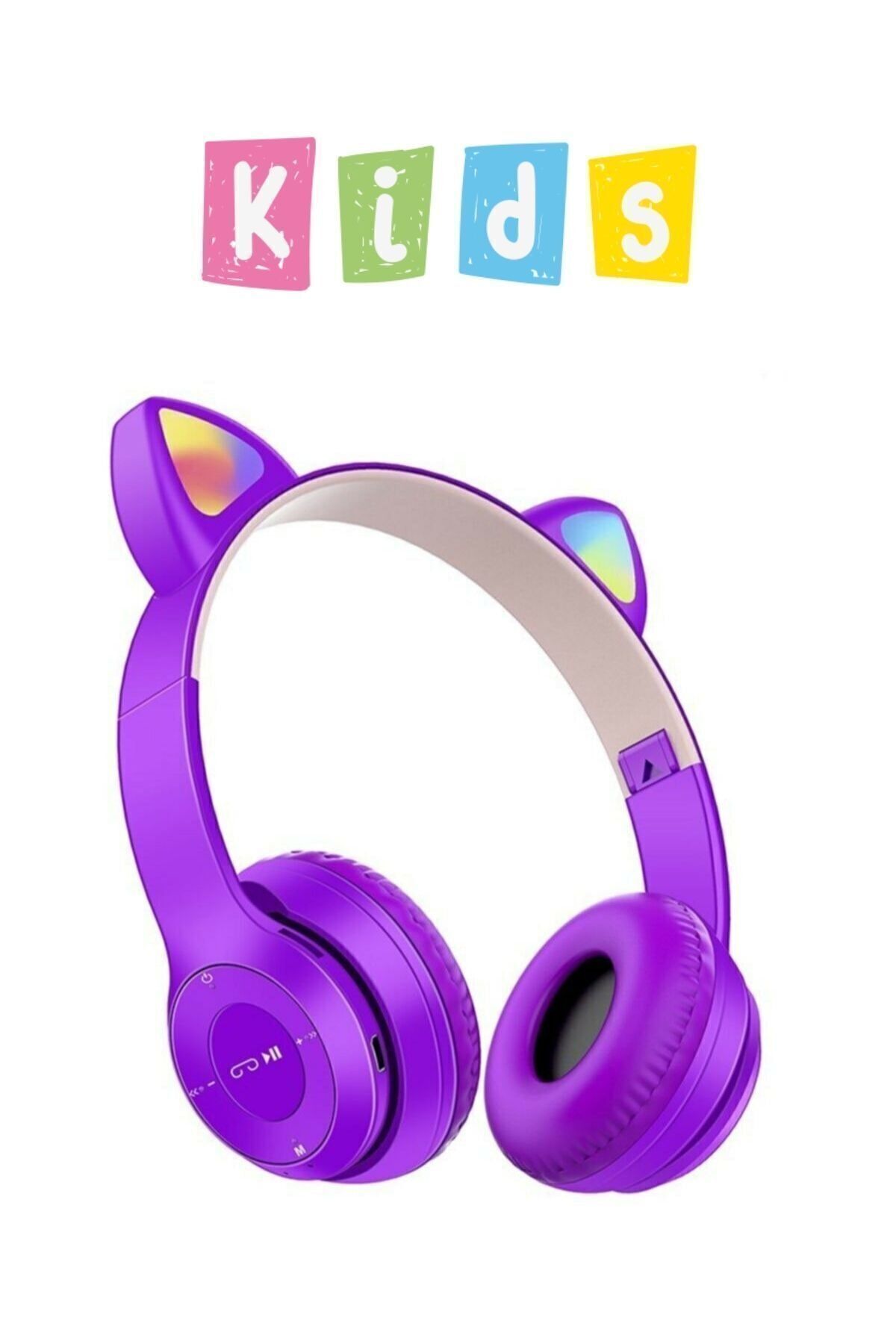 Kedi Kulaklı Kız Çocuk Için Işıklı Mikrofonlu Kablosuz Katlanabilir Bluetooth Kedili Kulaklık