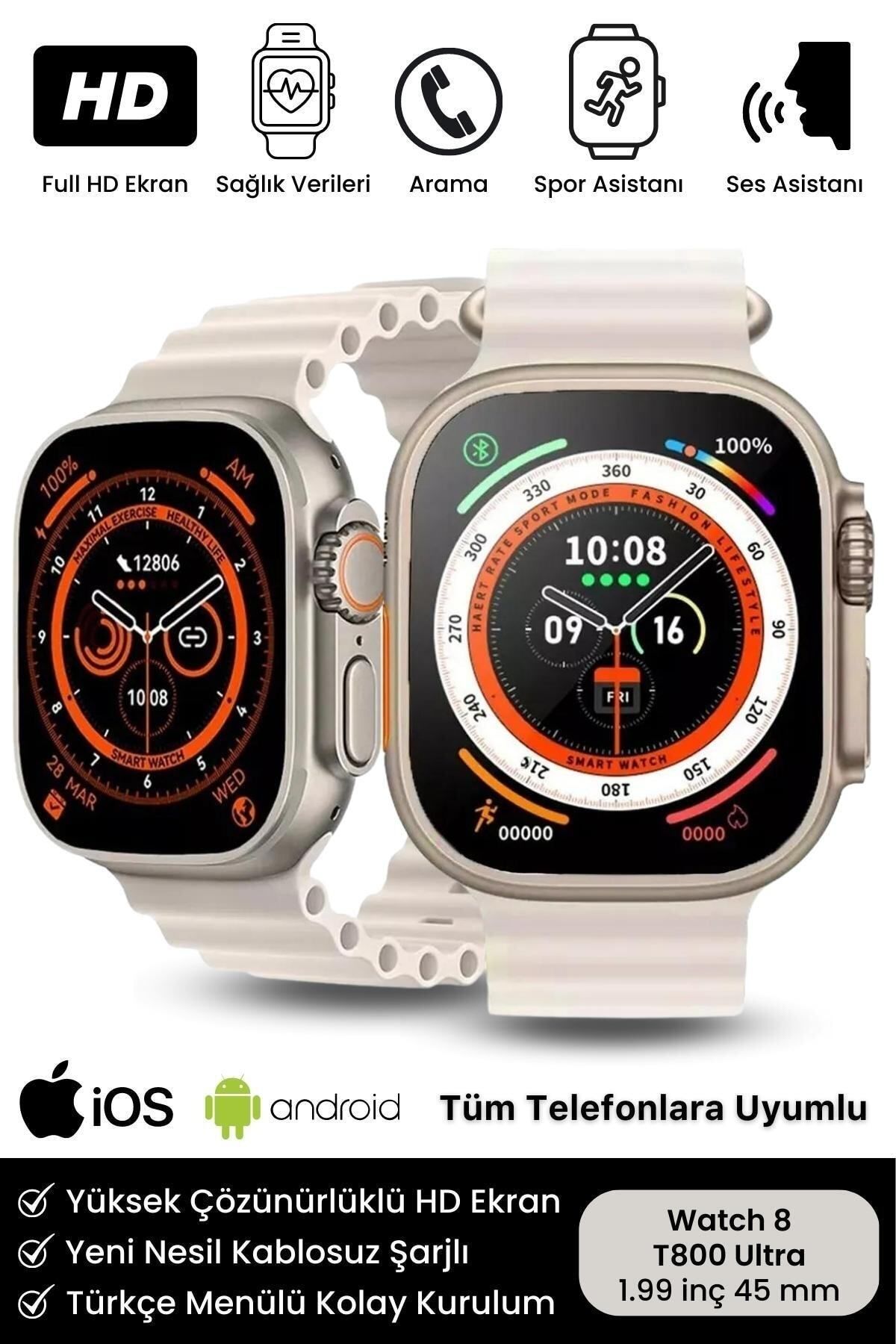 Watch 8 Ultra Series Ios Android Uyumlu T 800 Serisi Spor ve Sağlık Sensörlü T800 Ultra Akıllı Saat