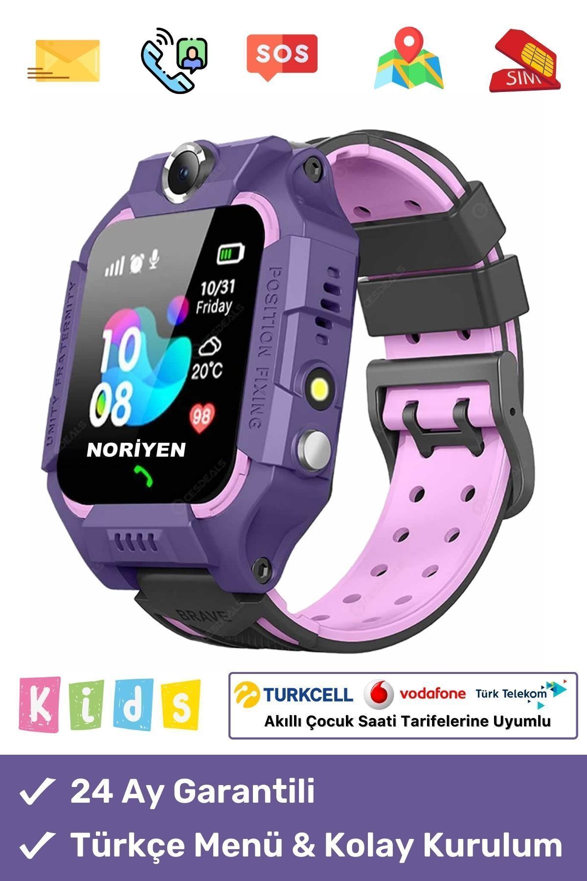 Btk Kayıtlı Kız Çocuklar Için Sim Kartlı Kameralı Ortam Dinleme Konum Takip Özellikli Akıllı Saat