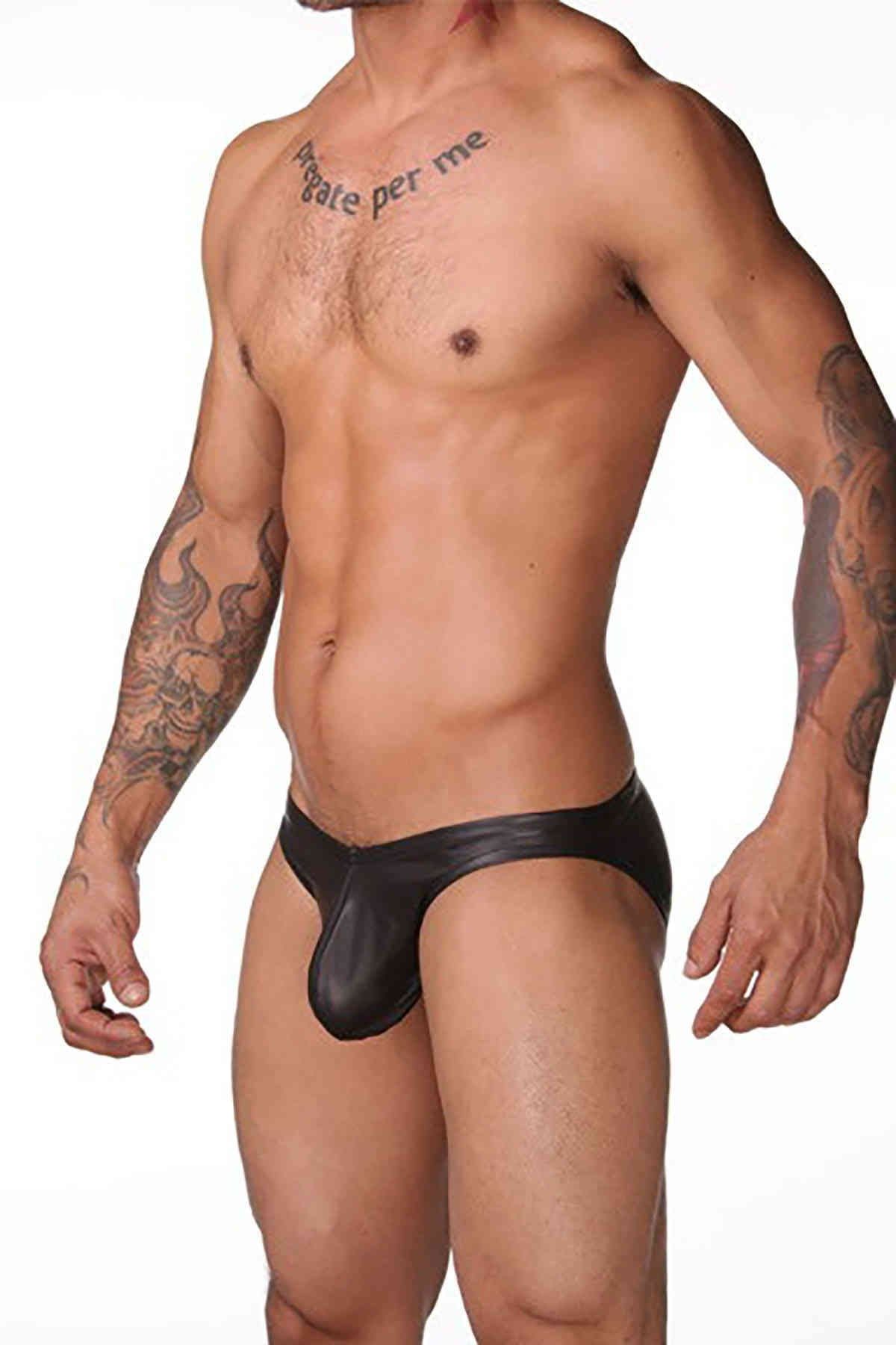 Erkek Siyah Deri Seksi Slip - Ms7465
