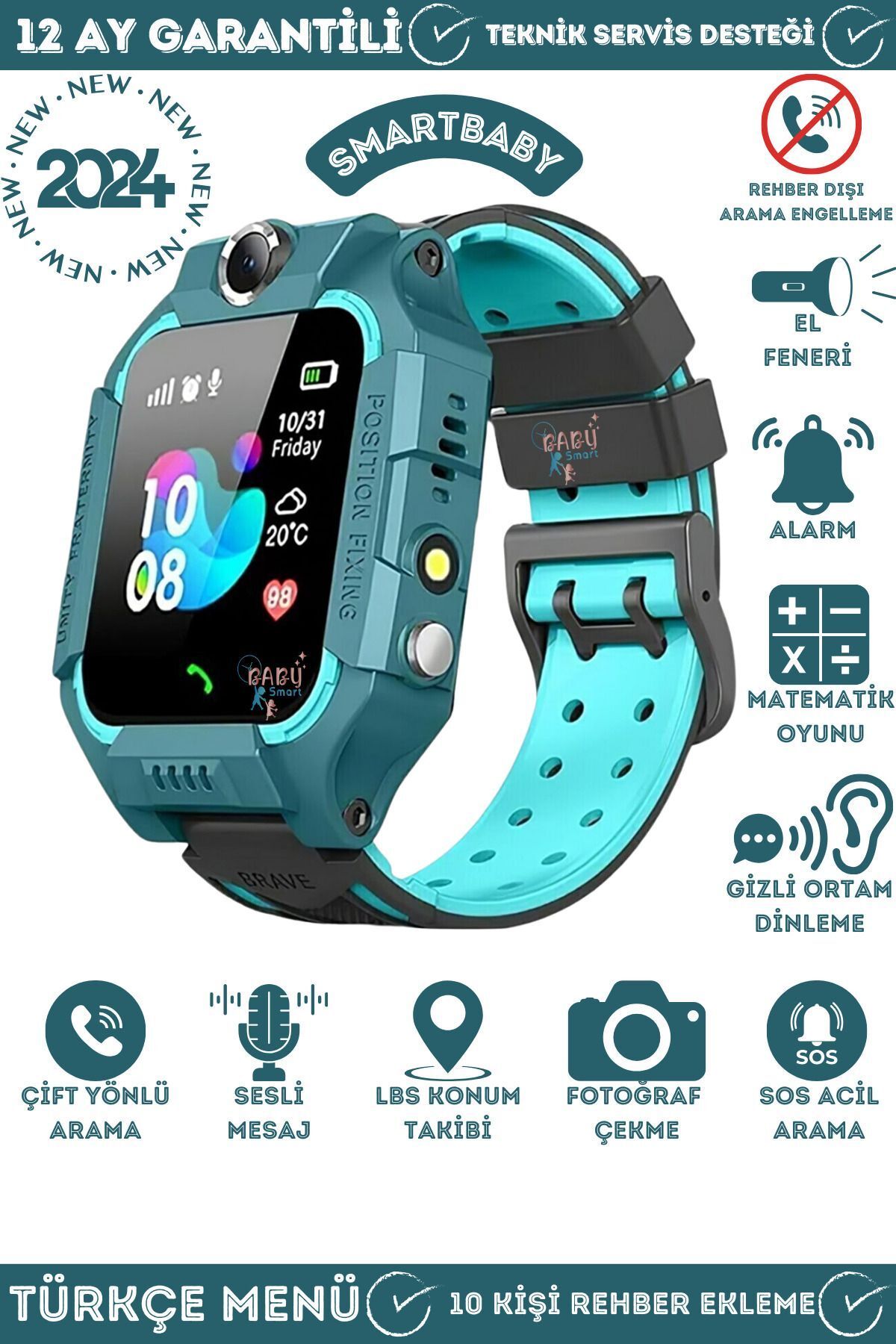 Q19 Akıllı Çocuk Takip Saati, Sim Kartlı Arama, Kameralı, S.O.S ve Gizli Dinleme Özellikli - Yeşil